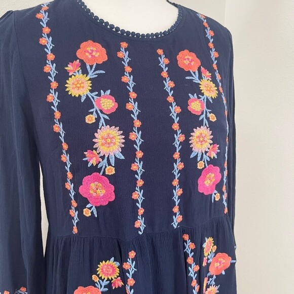 Savanna Jane Embroidered Summer Casual Flowy Sun Dress in Navy. Size S. - Picture 4 of 11